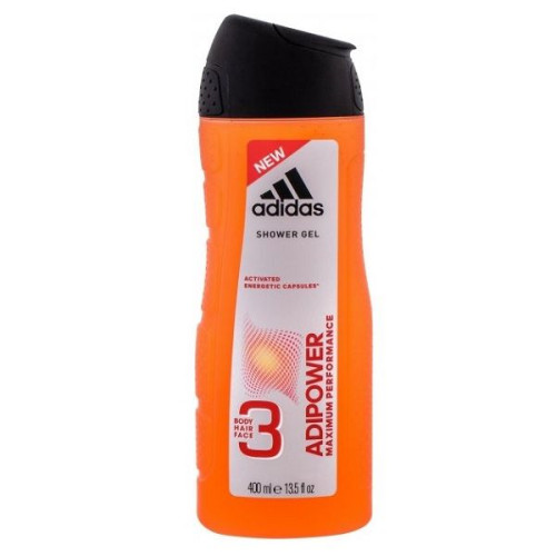 Adidas Adipower 3-in-1 Men Men's Shower Gel for Body Face and Hair with Energizing Capsules 13.53 fl oz (400 ml)