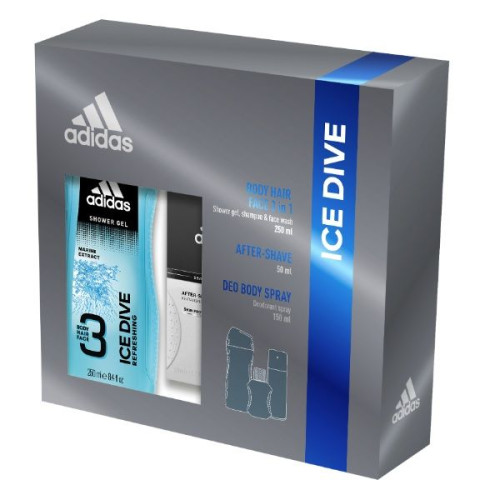 Adidas Ice Dive Promo Set for Men Shower Gel Aftershave and Deodorant Spray