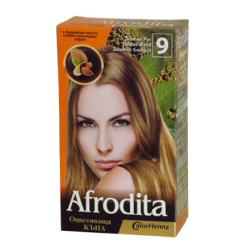Afrodita Coloring Henna with Almond Oil and Revitalizing Serum Color 9 Golden Blonde 1.76 oz (50 g)