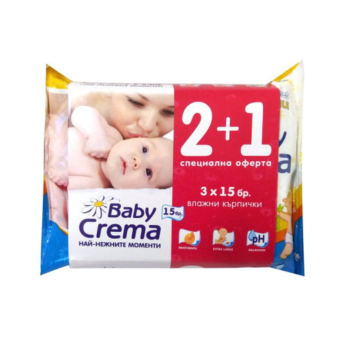 Baby Crema Baby Wet Wipes with Chamomile Extract 2+1 15 pcs