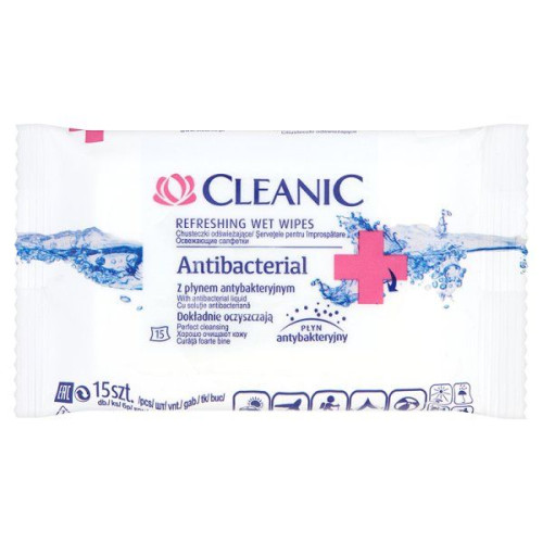 Cleanic Antibacterial Wet Wipes for Hands 15 pcs