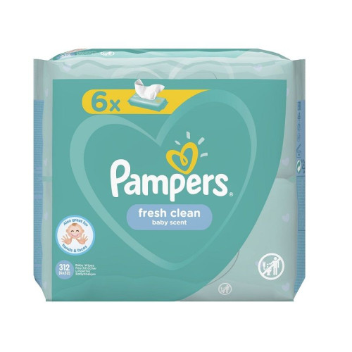 Pampers Fresh Clean Baby Scent Wet Wipes 6 x 52 pcs