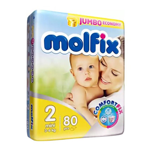 Molfix 2 Mini Jumbo Economy Diapers for Babies and Children 6.6-13.2 lb (3-6 kg) 80 pcs
