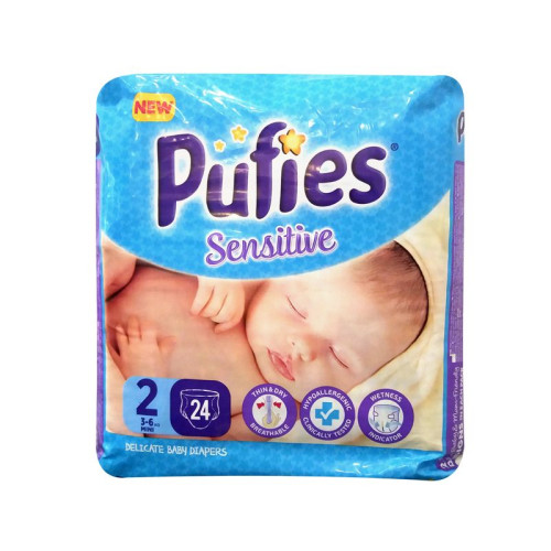 Pufies Sensitive Diapers 2 Mini S for Babies and Children 6.6-13.2 lb (3-6 kg) 24 pcs