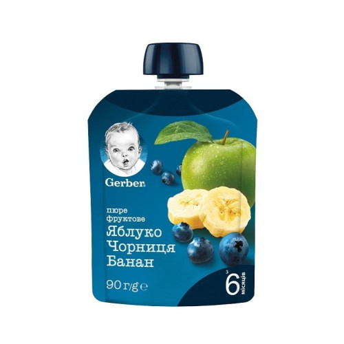 Gerber Fruit Dessert with Apple Blueberry and Banana for Children 6+ Months 3.17 oz (90 g)