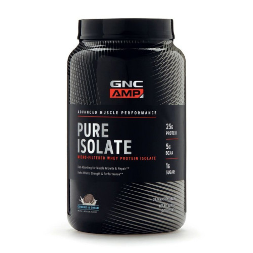 GNC Amp Pure Isolate Whey Protein Isolate for Muscle Mass Gain Cream and Cookies Flavor 2.01 lb (910 g)