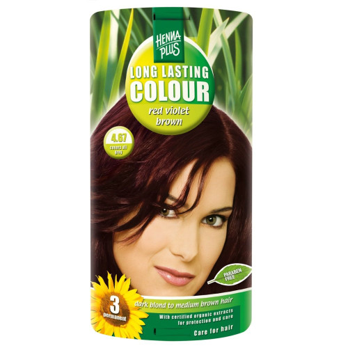 Hennaplus Long Lasting Color Long-Lasting Hair Dye with Organic Extracts Color 4.67 Red Violet Brown
