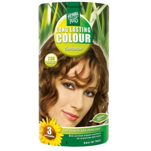 Hennaplus Long Lasting Color Long-Lasting Hair Dye with Organic Extracts Color 7.38 Cinnamon