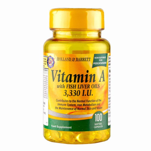 Holland and Barrett Vitamin A with Fish Oil for a Healthy Immune System 3300 i.u. 100 Capsules