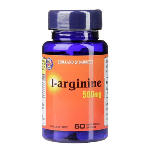 Holland and Barrett L-Arginine for Heart Problems and High Blood Pressure 500 mg 50 Capsules