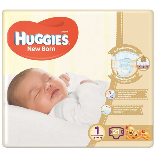 Huggies Malibu Diapers for Newborns Size 1 from 2.2 to 11 lb (1-5 kg) 21 pcs