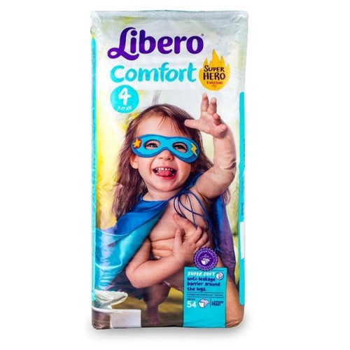 Libero Comfort 4 Maxi Super Hero Edition Diapers for Babies and Children 15.4-24.3 lb (7-11 kg) 54 pcs