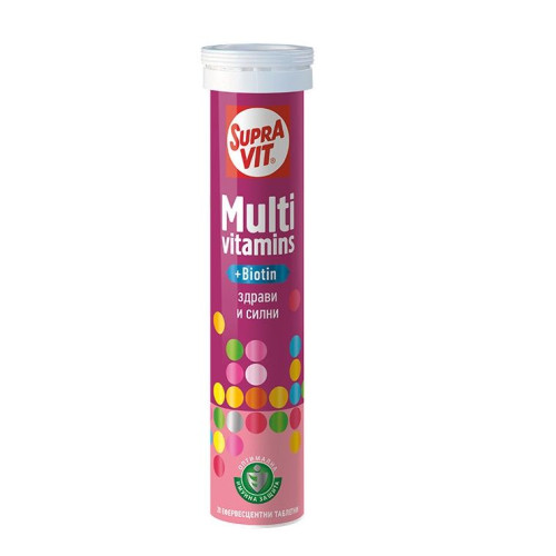 Supravit Multivitamins + Biotin for Optimal Health Energy and Strength 20 Effervescent Tablets