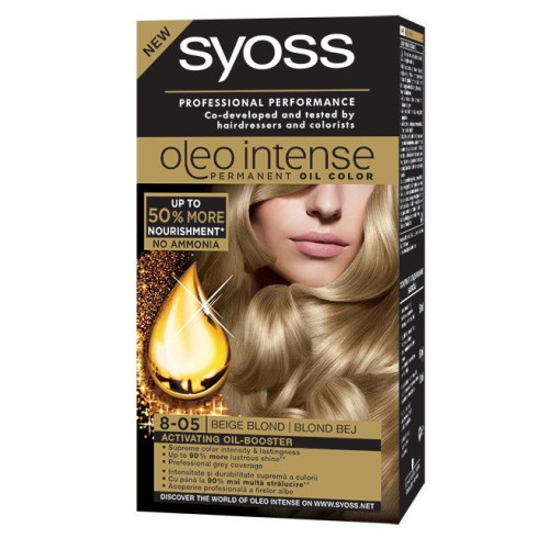 Syoss Oleo Intense Permanent Cream Hair Dye Without Ammonia 8-05 Beige Blonde