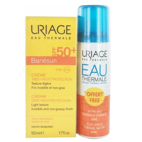 Uriage Barrierderm Sun Protection Cream for Face SPF 50+ 1.69 fl oz (50 ml) + Uriage Thermal Water with Hydrating Effect 1.69 fl oz (50 ml)