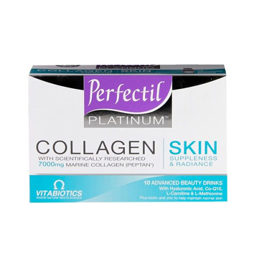 Vitabiotics Perfectil Platinum Collagen Orange Drink for Healthy Skin Hair and Nails 16.91 fl oz (500 ml) 10 Bottles
