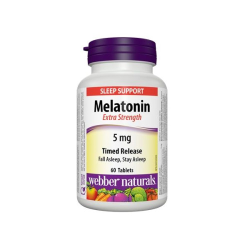 Webber Naturals Melatonin 5 mg for Insomnia for Restful Sleep with Extended Release 60 Tablets
