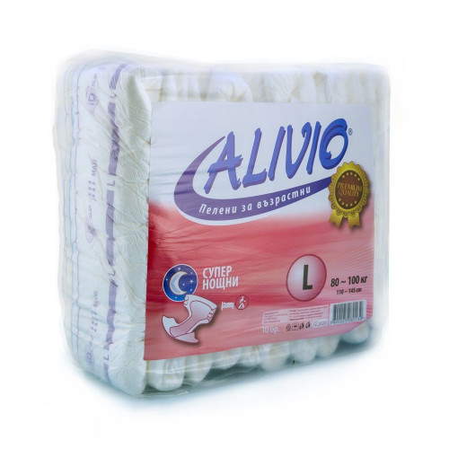 Alivio Super Night Diapers for Adults 176.4-220.5 lb (80-100 kg) Size L 10 pcs
