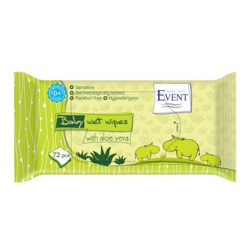 Event Baby Moisturizing Baby Wipes with Aloe Vera 0% Alcohol for Sensitive Skin 72 pcs