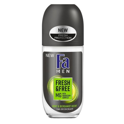 Fa Men Fresh and Free Roll-On Antiperspirant for Men with Mint and Bergamot Scent 1.69 fl oz (50 ml)