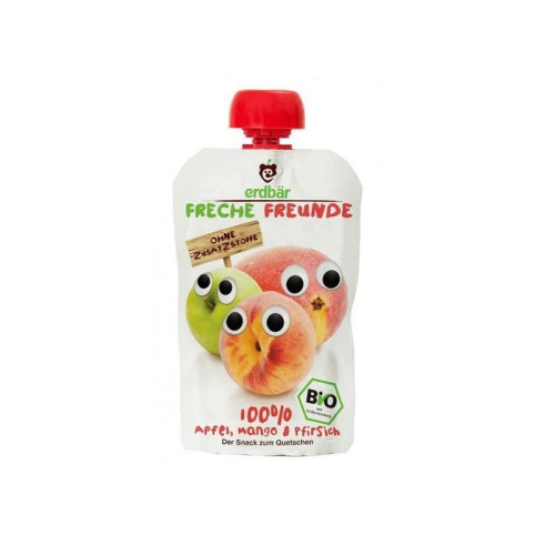 Freche Freunde Organic Fruit Snack - Apple Mango and Peach for Children 12+ Months 3.53 oz (100 g)