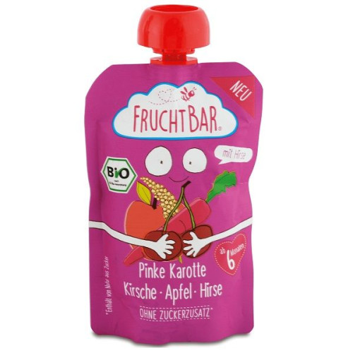Fruchtbar Organic Puree Pink Carrot Cherry Apple and Millet for Children 6+ Months 3.53 oz (100 g) - 3490