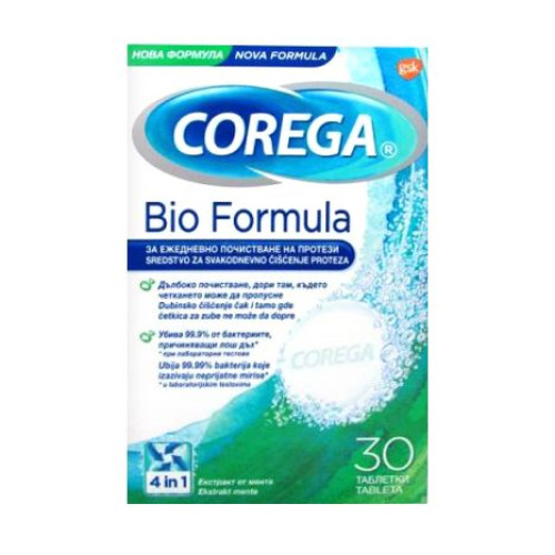 Corega Bio Formula 4-in-1 Tablets for Daily Cleaning of Dentures with Mint Extract 30 Tablets