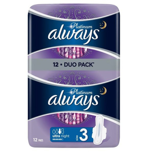 Always Platinum Duo Ultra Night Plus Ultra Night Plus Sanitary Pads 2 x 6 pcs