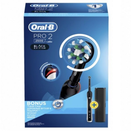 Oral-B Pro 2 2500 Edition Cleaning Electric Toothbrush + Case with Timer Black 1 pc