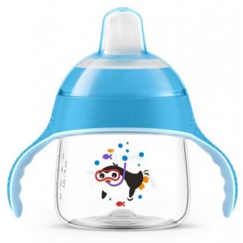 Philips Avent Cup with Soft Spout and Handles with Penguin for Boys Blue 6+ Months 6.76 fl oz (200 ml)