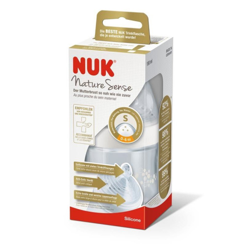 Nuk Nature Sense Plastic Bottle with Soft Silicone Teat Size S 0-6 Months 5.07 fl oz (150 ml)