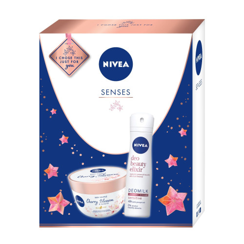 Nivea Beauty Sensitive Elixir Promo Set 8H Anti-Perspirant Spray + Body Souffle with Jojoba and Cherry