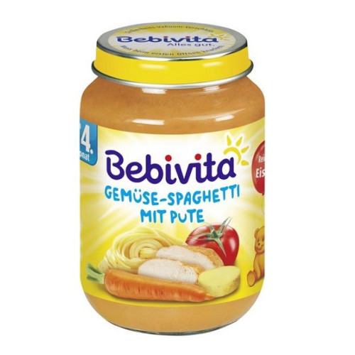 Bebivita Spaghetti Puree with Vegetables and Turkey Meat from 4+ Months 6.7 oz (190 g) - 1034