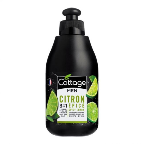 Cottage Men 3-in-1 Shower Gel for Men for Face Hair and Body with Lemon Fragrance 8.45 fl oz (250 ml)