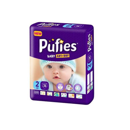 Pufies Art and Dry 2 Mini Maxi Set Diapers for Babies 6.6-13.2 lb (3-6 kg) 74 pcs
