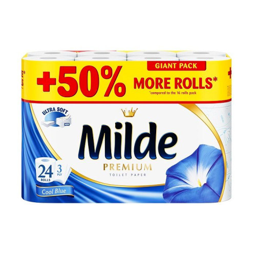 Milde Premium Cool Blue Scented 3-ply Toilet Paper 24 Rolls