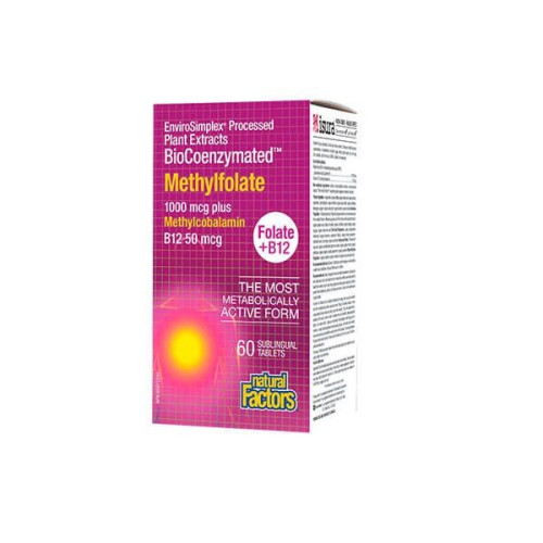 Natural Factors Folic Acid + Vitamin B12 for Fetal Development During Pregnancy 60 Tablets