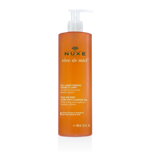 Nuxe Reve De Miel Rich Cleansing Gel for Face and Body with Honey for Dry and Sensitive Skin 13.53 fl oz (400 ml)