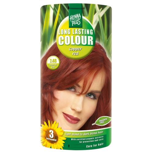 Hennaplus Long Lasting Color Long-Lasting Hair Dye with Organic Extracts Color 7.46 Copper Red