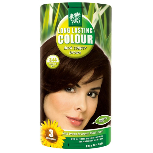 Hennaplus Long Lasting Color Long-Lasting Hair Dye with Organic Extracts Color 3.44 Dark Copper Brown