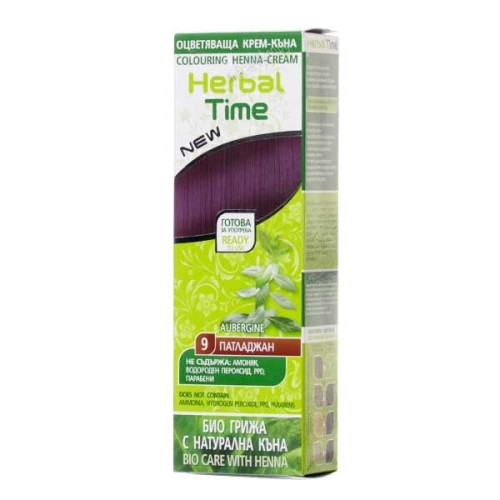 Herbal Time Coloring Cream Henna for Hair Color 09 Eggplant 2.54 fl oz (75 ml)