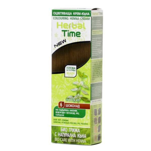 Herbal Time Coloring Cream Henna for Hair Color 06 Chocolate 2.54 fl oz (75 ml)