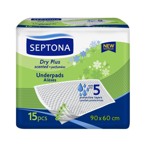 Septona Dry Plus Scented Absorbent Sheets for Adults with Incontinence 35.43"/23.62" (90/60 cm) 15 pcs