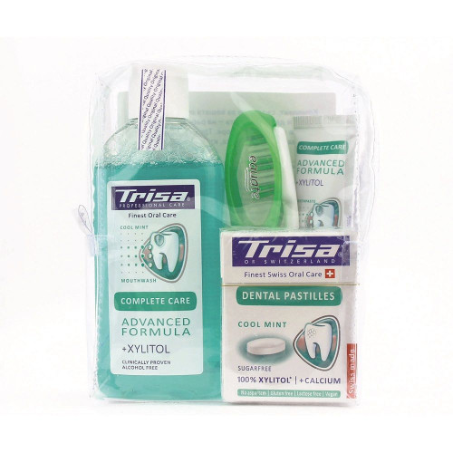 Trisa Fresh Kit-To-Go Promo Travel Set Water Toothbrush and Toothpaste Dental Pastilles and Gift Toiletries Bag