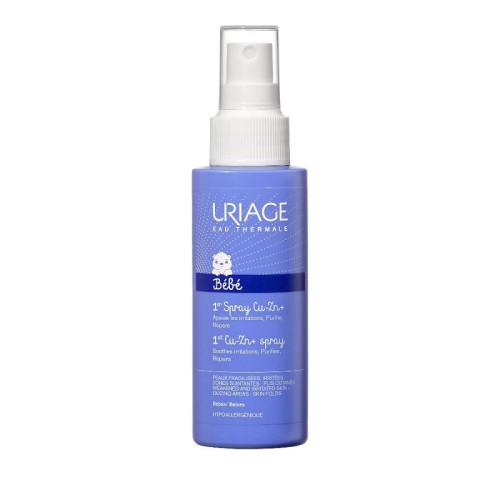 Uriage Bebe 1er Cu-Zn+ Spray Anti-inflammatory Spray for Face Hands and Body Suitable for Babies Children and Adults 3.38 fl oz (100 ml)