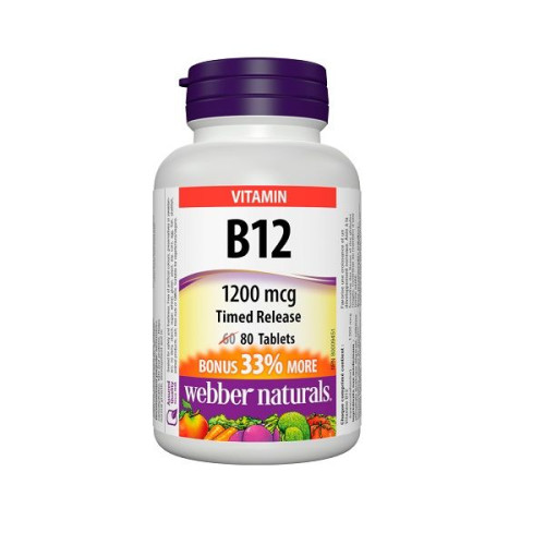 Webber Naturals B12 for Tone and Energy Before Physical Exertion 1200 mg 80 Tablets