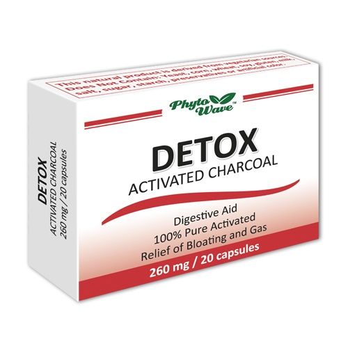 Phyto Wave Detox Activated Charcoal for the Digestive System Support Gas and Bloating 260 mg 20 Capsules