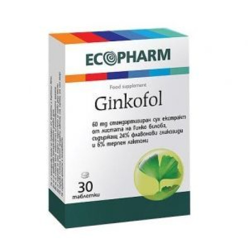 Ecopharm Ginkofol Ginkgo Biloba for Improved Brain Function Memory and Concentration 60 mg 30 Capsules