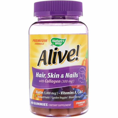 Nature's Way Alive Hair Skin Nails for Beautiful Hair Skin and Nails with Collagen 60 Gelatin Tablets