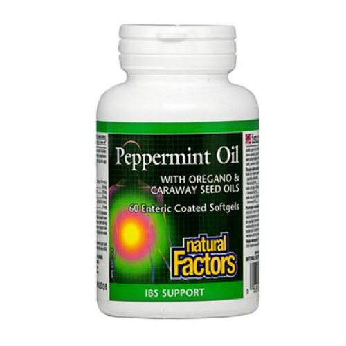 Natural Factors Natural Peppermint Oil for Gas Heaviness and Stomach Pain 200 mg 60 Capsules